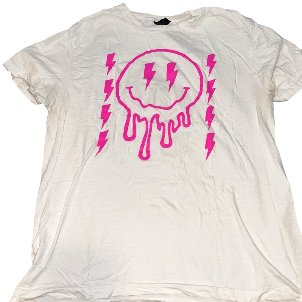White T-Shirt with Pink Graphic